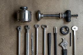 DIY toolkit for car mods, set on Malaysian garage floor